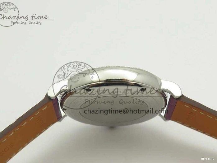 MIROTIME 0113 Portofino IW458101 Diamond Bezel SS MK 1:1 Best Edition Silver Dial On Purple Leather Strap MIYOTA Tailored 7166